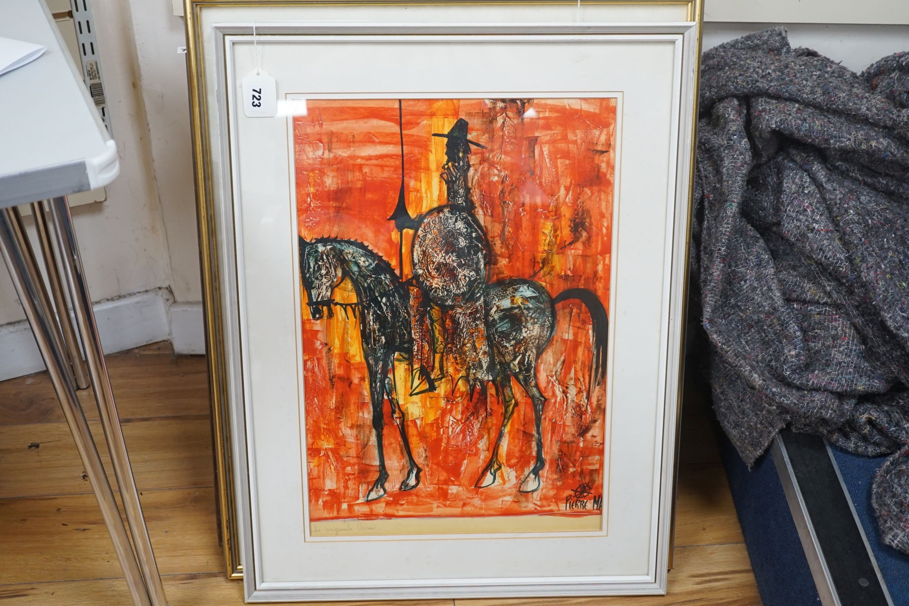 Pierre Mas (b.1933), Don Quixote, gouache, signed, 54 cm X 37 cm